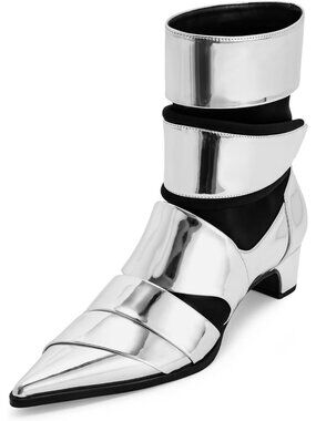 Women's Silver Rubber Vegan Leather Stylish Elegant Emily Strap Ankle Bootie